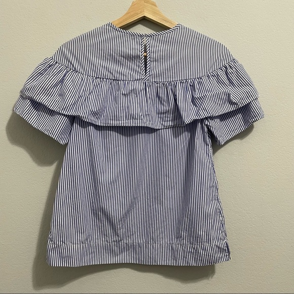 J. Crew Blouse Cotton Edie Ruffle Seersucker Striped Blue White Womens 00 - Picture 11 of 12